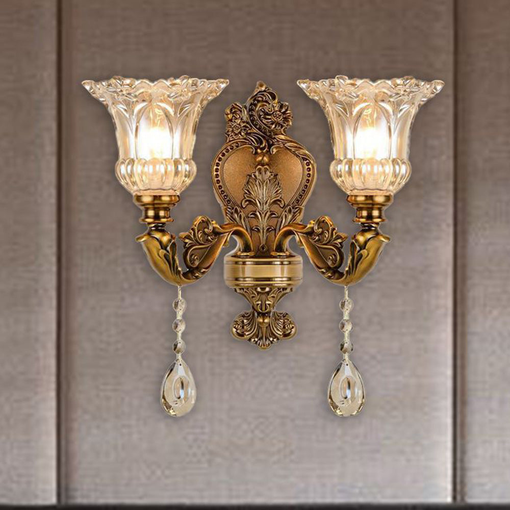 Arandela Calixo Vintage Flor/Vidro Dourado