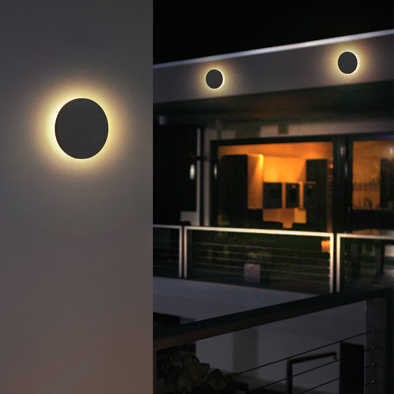 Luminária de Parede Externa LED Dori Minimalista Redonda/Quadrada, Preto/Branco