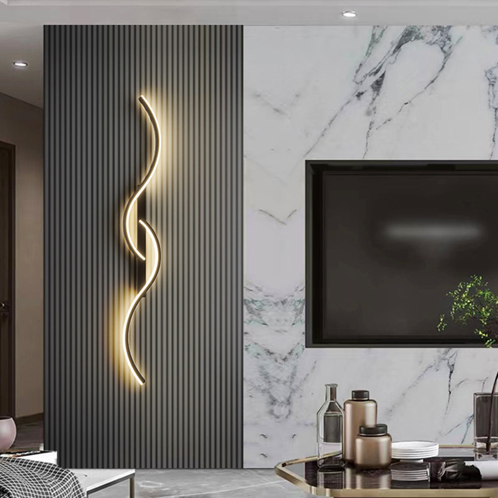 Candeeiro de Parede Vireth Onda Linear Moderna para Quarto, Preto/Dourado