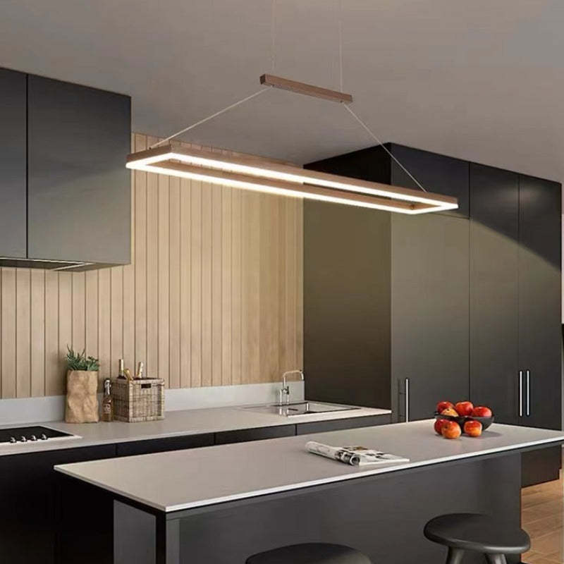 Nexil Moderna Luminária Pendente Retangular, Dourado/Café