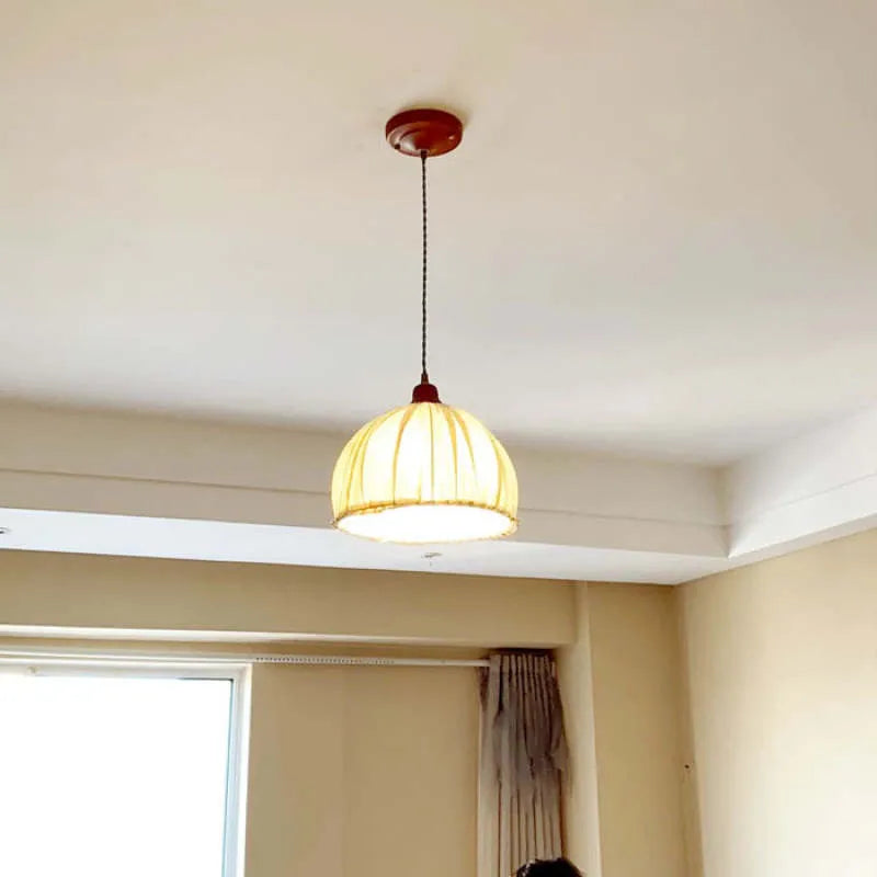 Luminária Pendente Teo Vintage Bege, Tecido