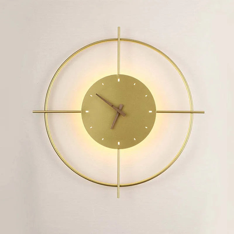 Candeeiro de Parede Redondo Norva Moderno com Relógio, Dourado/Preto