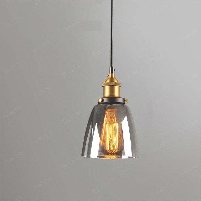 Luminária Pendente de Vidro Industrial Teni Transparente/Âmbar/Cinza Fumê