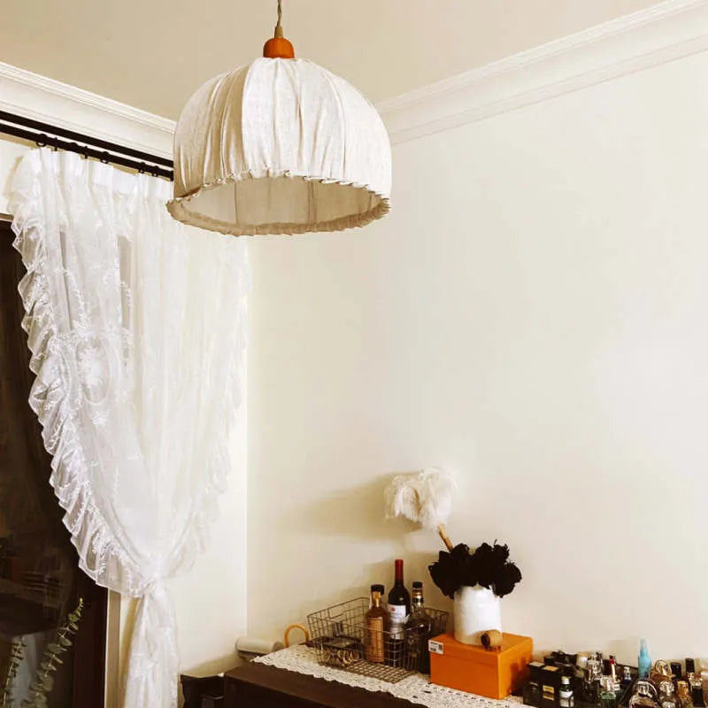 Luminária Pendente Teo Vintage Bege, Tecido