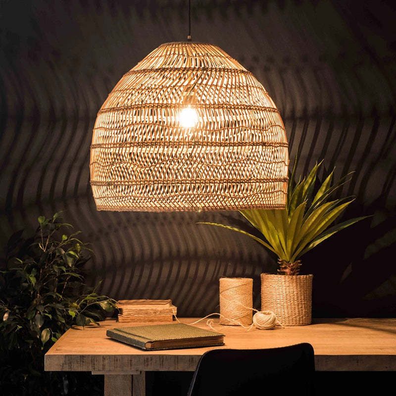 Luminária Pendente Lixi de Bambu e Rattan Feita à Mão