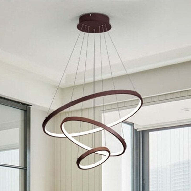 Pendente Toriq, Anel Interno Iluminado, Branco/Preto/Dourado
