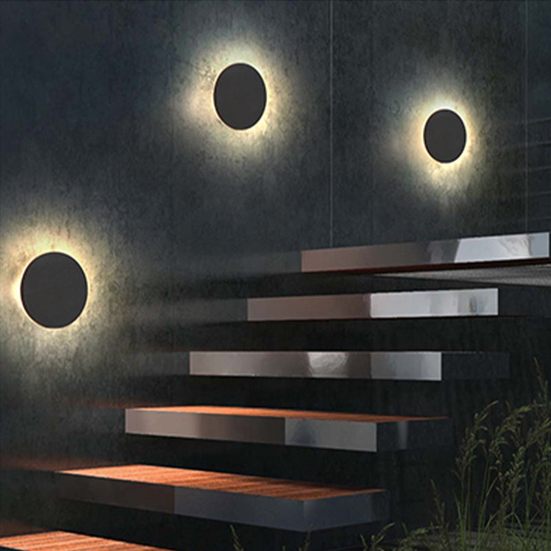 Luminária de Parede Externa LED Dori Minimalista Redonda/Quadrada, Preto/Branco