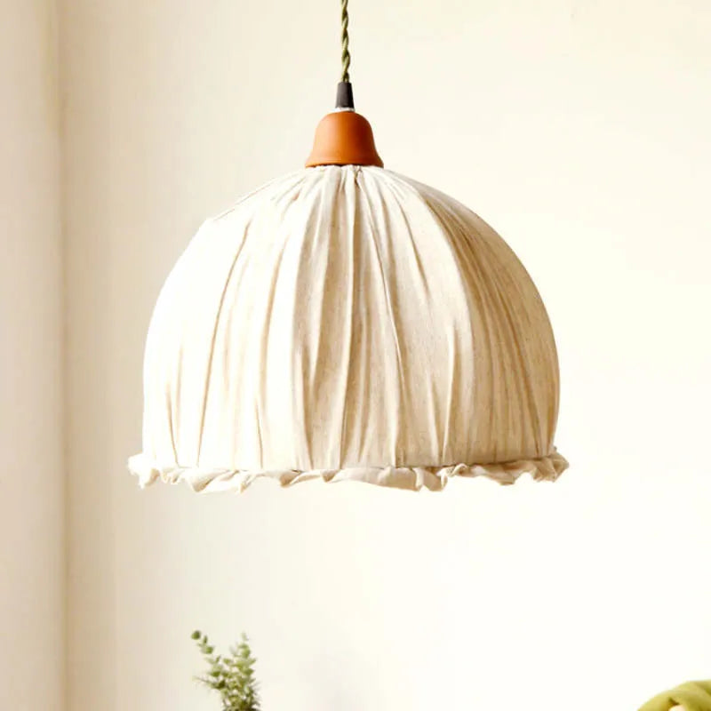 Luminária Pendente Teo Vintage Bege, Tecido