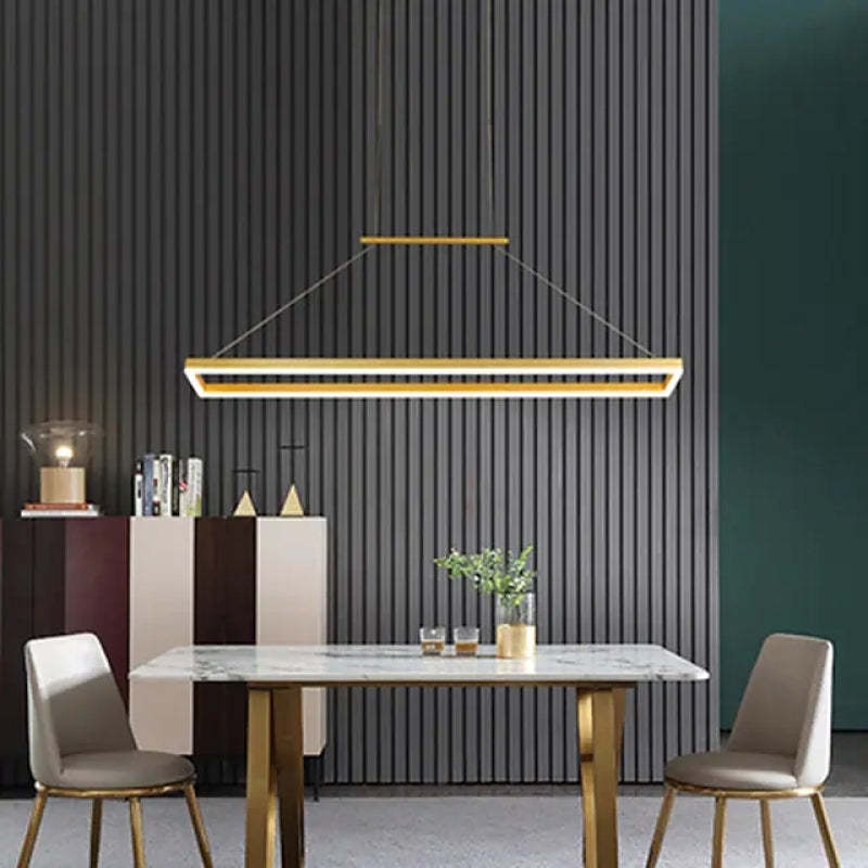 Nexil Moderna Luminária Pendente Retangular, Dourado/Café
