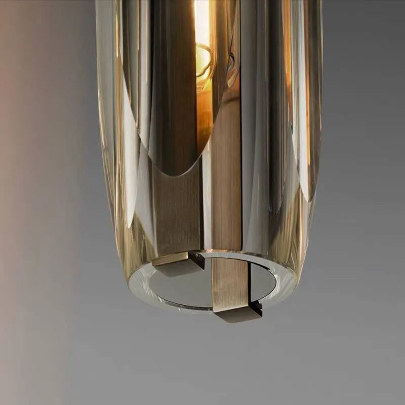 Luminária Pendente de Vidro Fumê Orinex com Detalhes em Latão