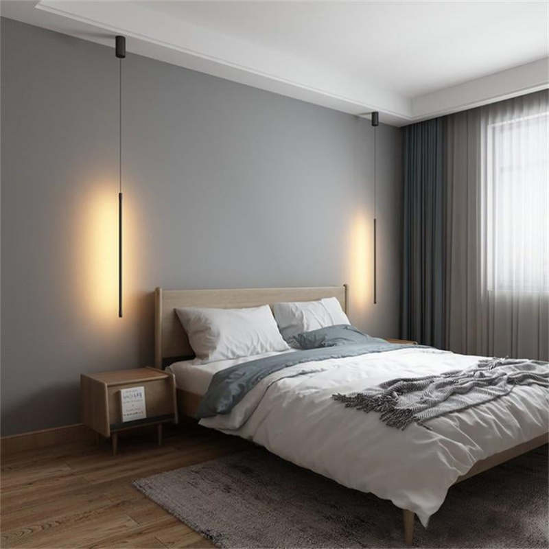 Tavix Luminária Pendente Linear Minimalista de Cabeceira, Preta