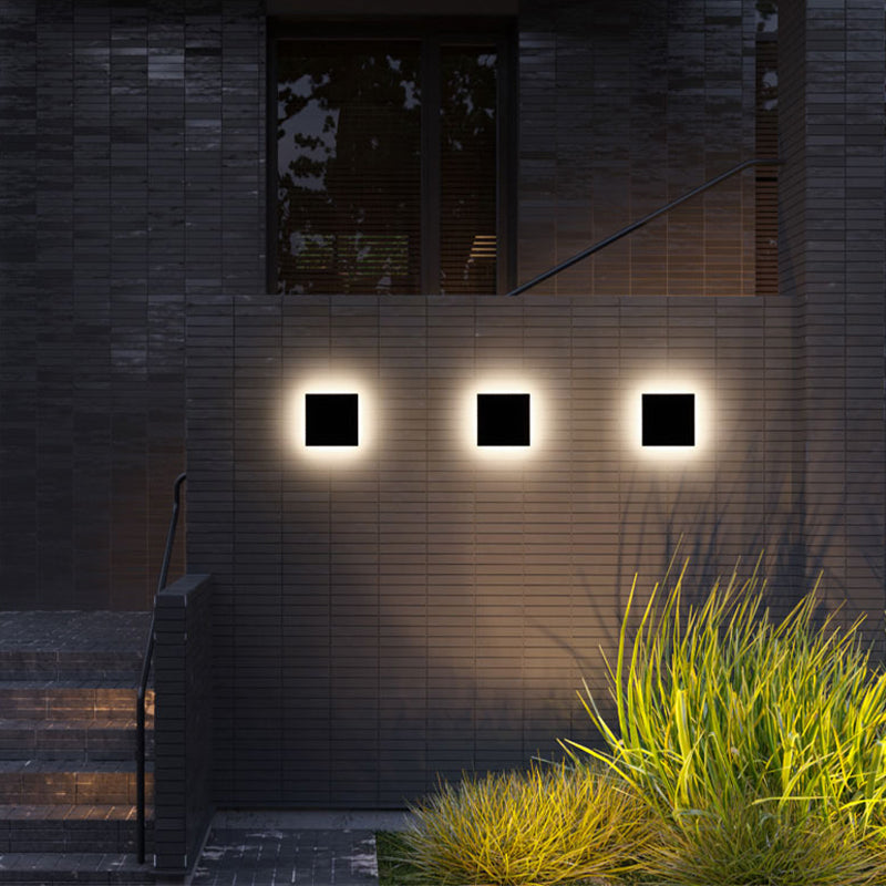 Luminária de Parede Externa LED Dori Minimalista Redonda/Quadrada, Preto/Branco