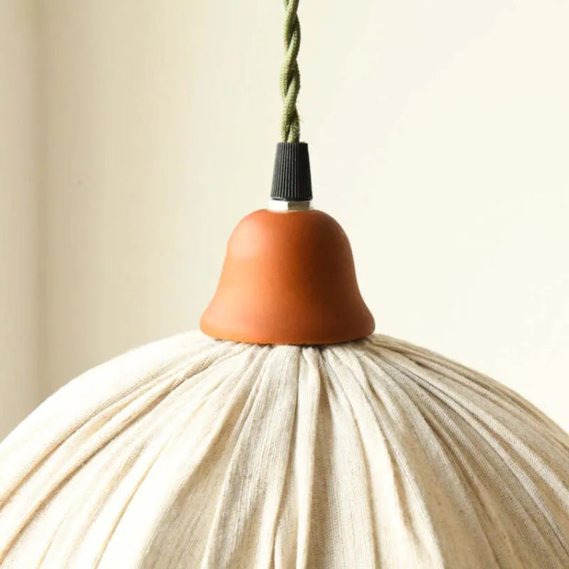 Luminária Pendente Teo Vintage Bege, Tecido