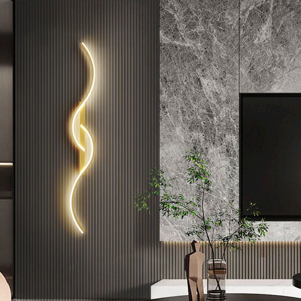 Candeeiro de Parede Vireth Onda Linear Moderna para Quarto, Preto/Dourado
