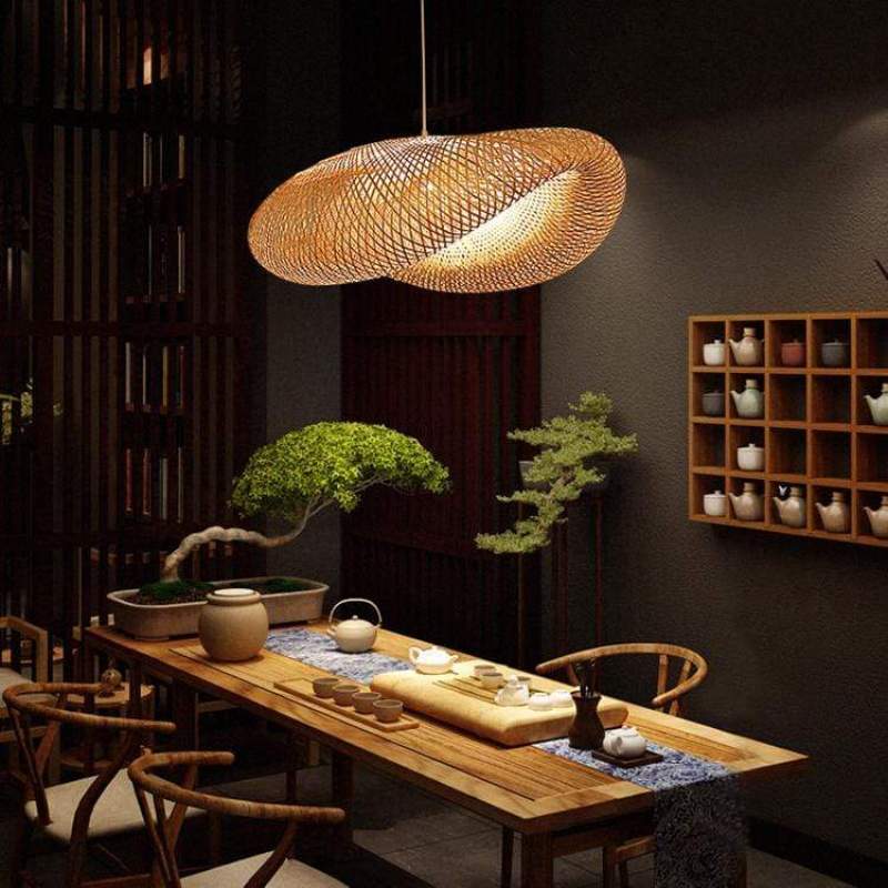 Luminária Pendente Veltrix de Bambu Natural para Ilha de Cozinha