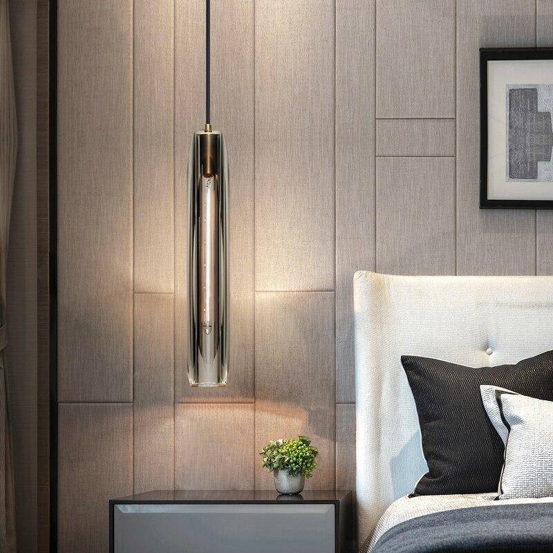Luminária Pendente de Vidro Fumê Orinex com Detalhes em Latão