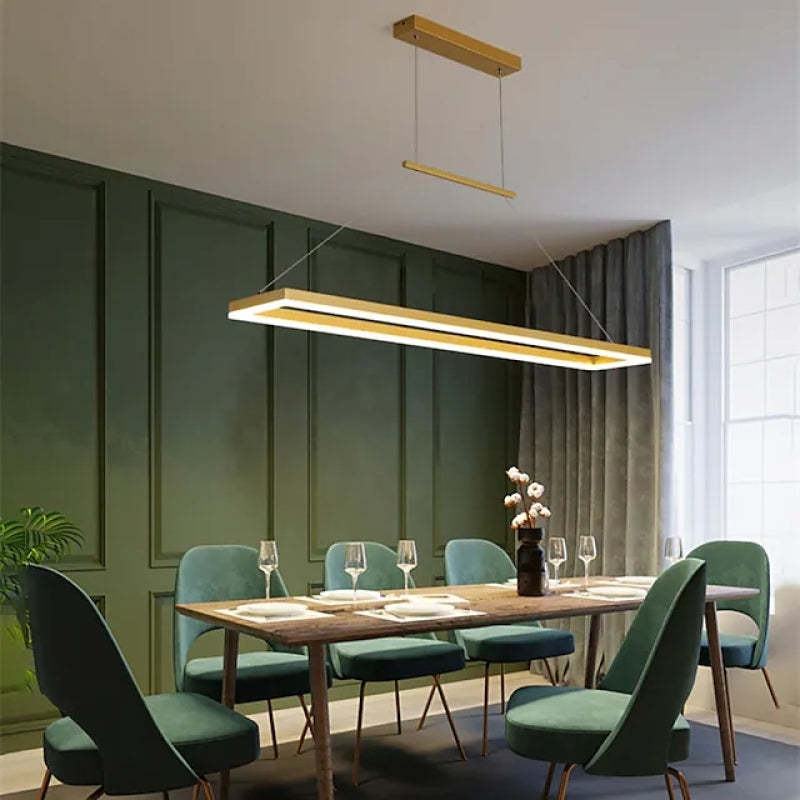 Nexil Moderna Luminária Pendente Retangular, Dourado/Café