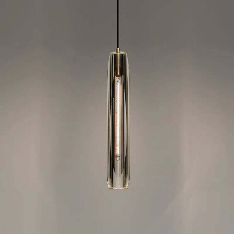 Luminária Pendente de Vidro Fumê Orinex com Detalhes em Latão