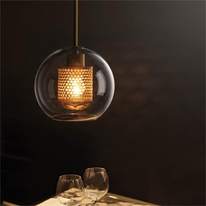 Luminária Pendente Nerel Contemporânea Dourada, Vidro, Globo/Cilíndrica