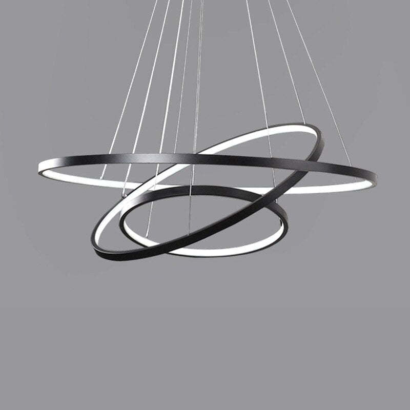 Pendente Toriq, Anel Interno Iluminado, Branco/Preto/Dourado