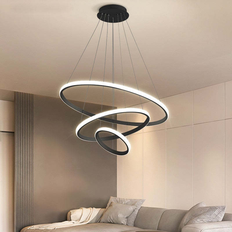 Luminária Pendente de Anel Moderna Tavonex, 2/3/4 Anéis
