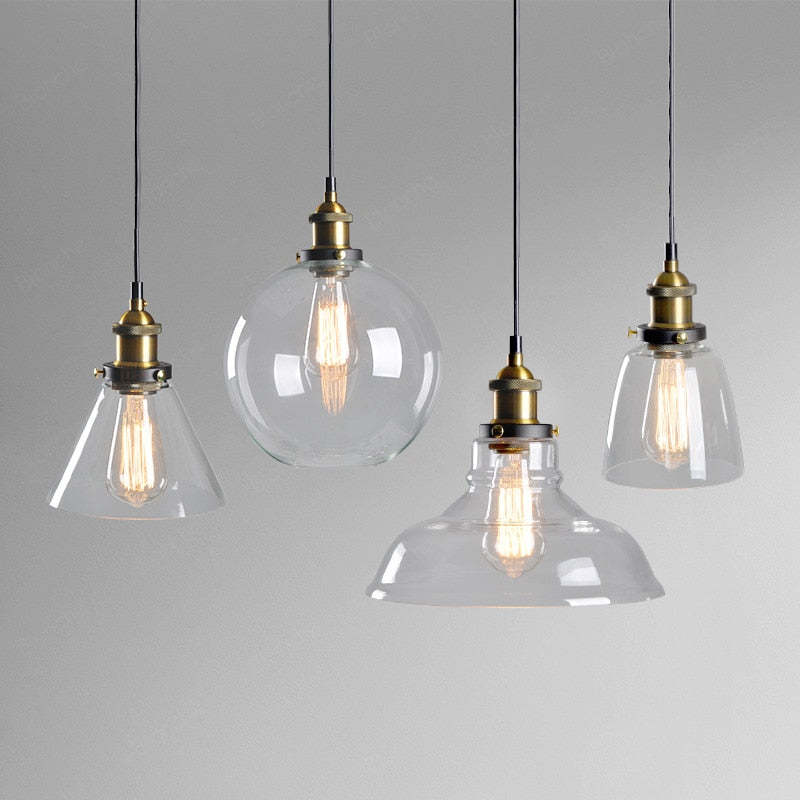 Luminária Pendente de Vidro Industrial Teni Transparente/Âmbar/Cinza Fumê