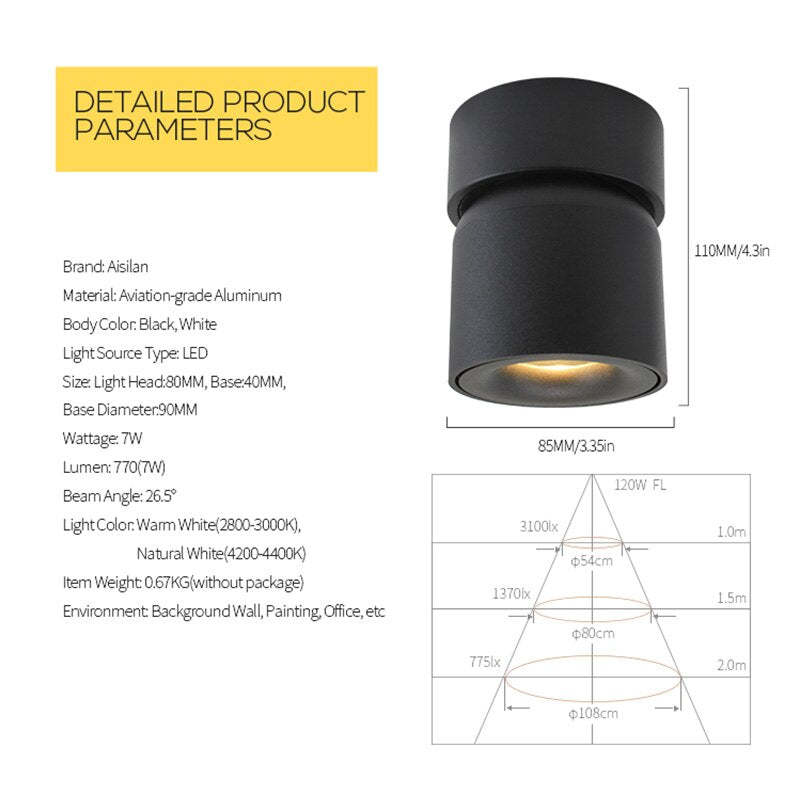 Lurix Foco de Teto LED Moderno Embutido, Preto/Branco