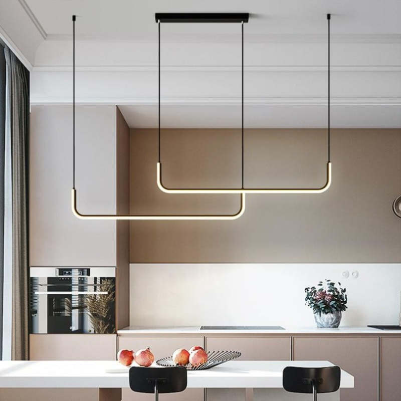 Sorev Luminária Pendente Linear Moderna Estrutura Dupla, Preto/Dourado