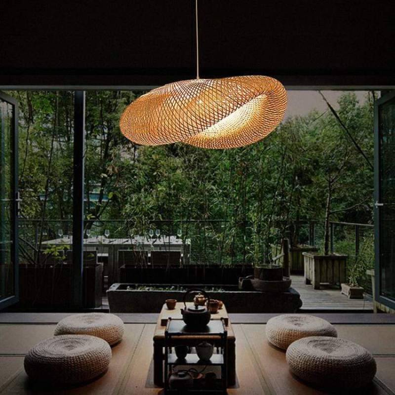Luminária Pendente Veltrix de Bambu Natural para Ilha de Cozinha