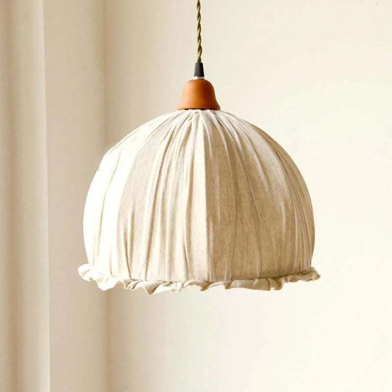 Luminária Pendente Teo Vintage Bege, Tecido