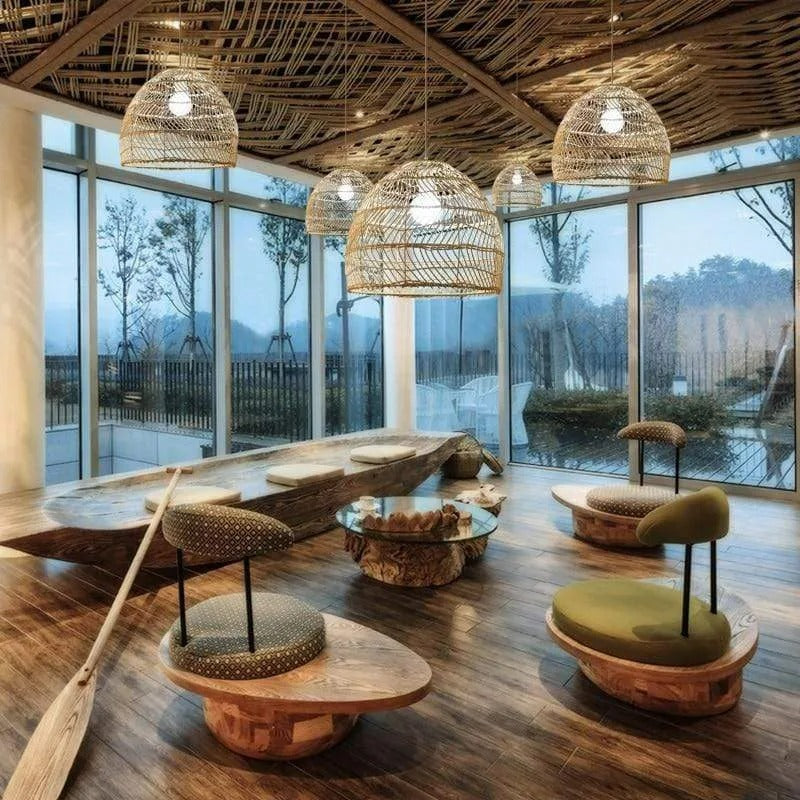 Luminária Pendente Lixi de Bambu e Rattan Feita à Mão