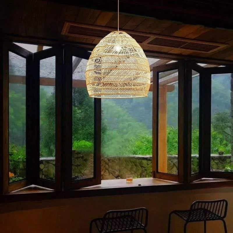 Luminária Pendente Lixi de Bambu e Rattan Feita à Mão