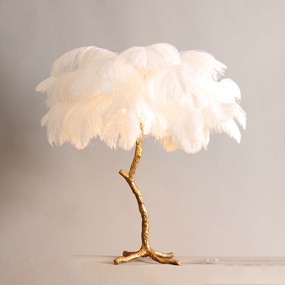 Luminária de Chão/Mesa Salenor Nórdica de Luxo com Penas de Avestruz Únicas