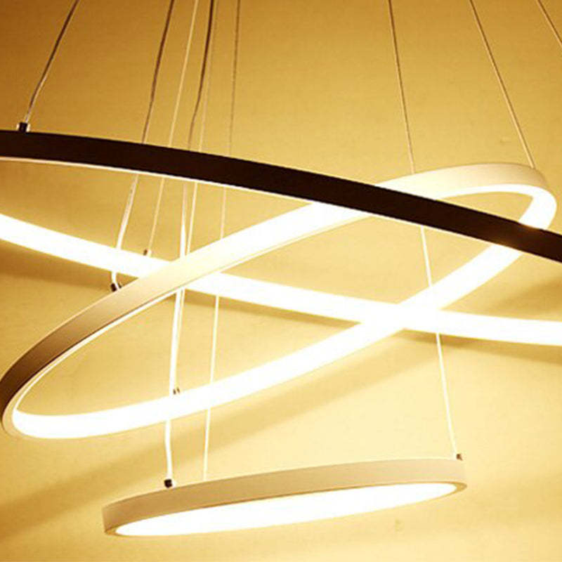 Pendente Toriq, Anel Interno Iluminado, Branco/Preto/Dourado