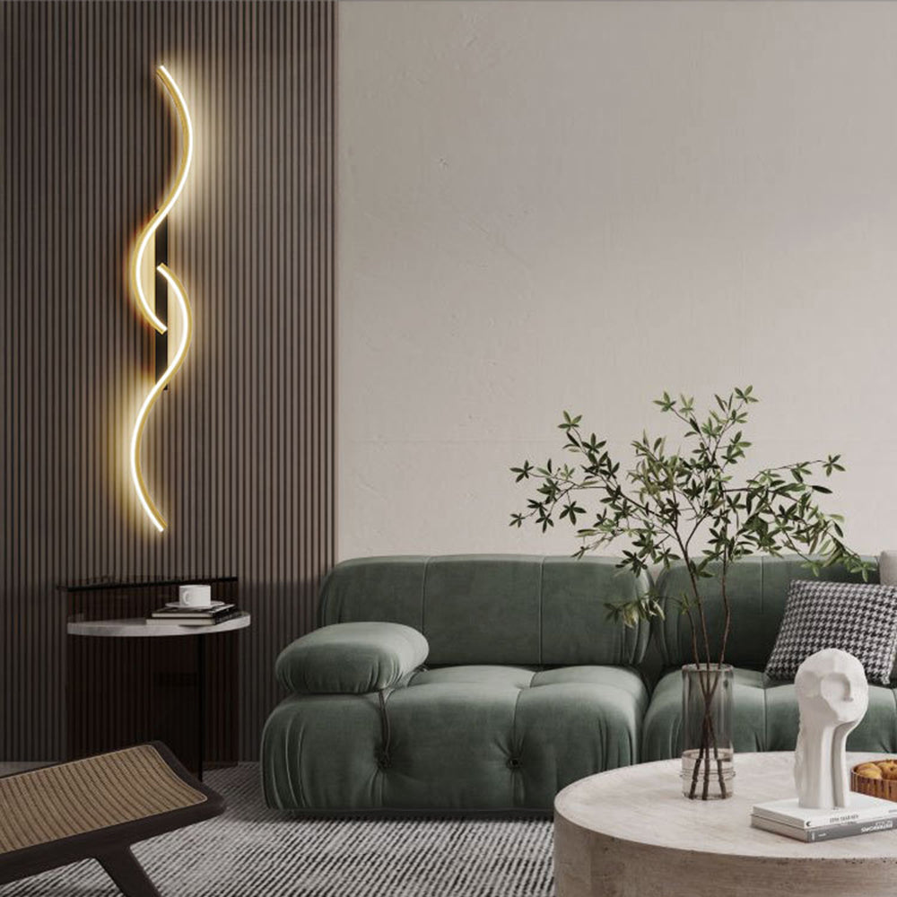 Candeeiro de Parede Vireth Onda Linear Moderna para Quarto, Preto/Dourado