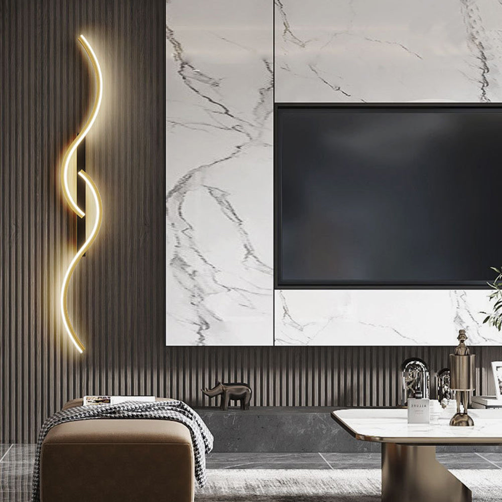 Candeeiro de Parede Vireth Onda Linear Moderna para Quarto, Preto/Dourado