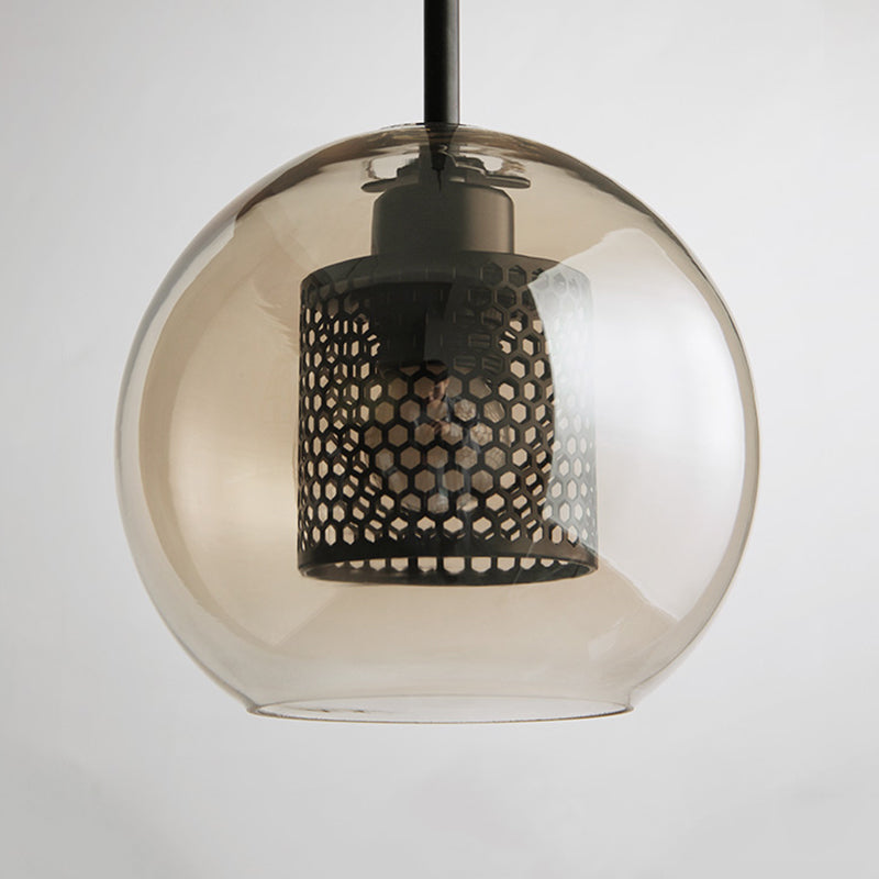 Luminária Pendente Nerel Contemporânea Dourada, Vidro, Globo/Cilíndrica