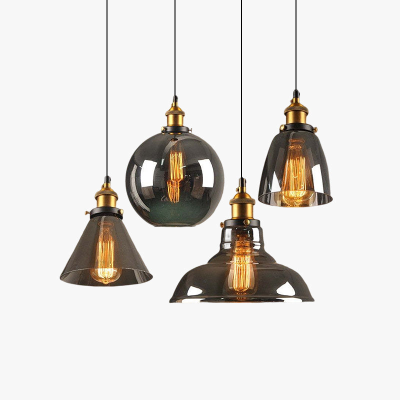 Luminária Pendente de Vidro Industrial Teni Transparente/Âmbar/Cinza Fumê
