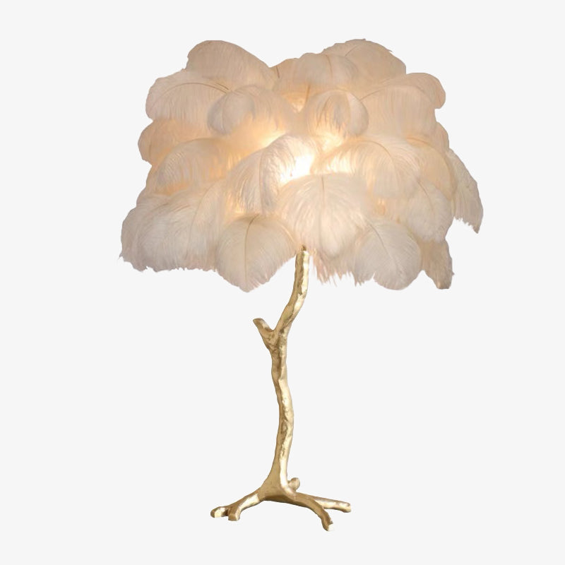 Luminária de Chão/Mesa Salenor Nórdica de Luxo com Penas de Avestruz Únicas