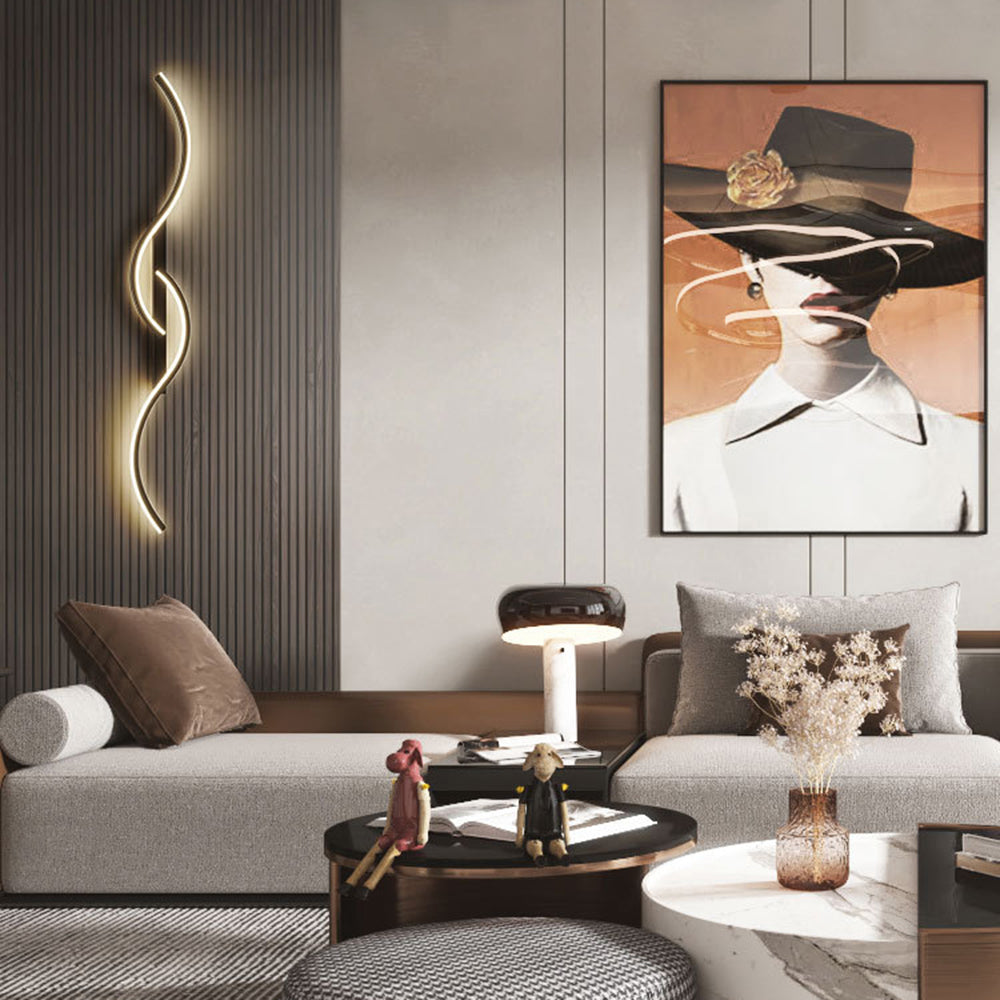 Candeeiro de Parede Vireth Onda Linear Moderna para Quarto, Preto/Dourado