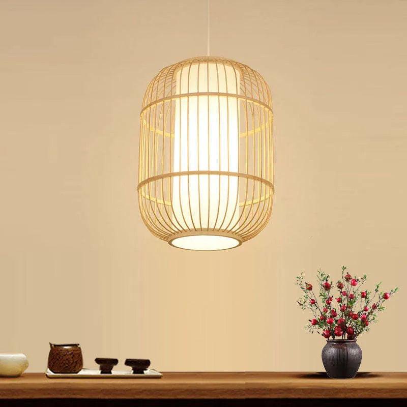 Luminária Pendente Taven Vintage de Rattan e Bambu Tecido à Mão