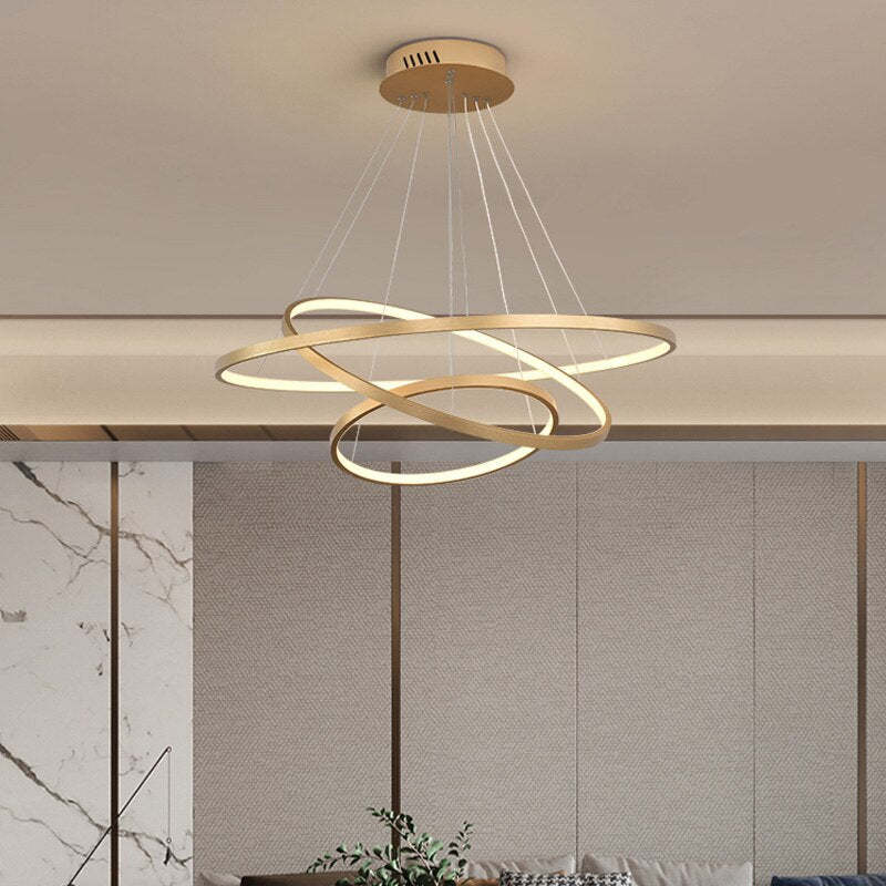 Pendente Toriq, Anel Interno Iluminado, Branco/Preto/Dourado