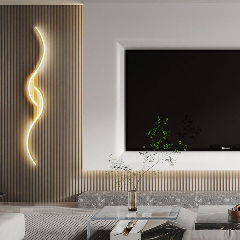 Candeeiro de Parede Vireth Onda Linear Moderna para Quarto, Preto/Dourado