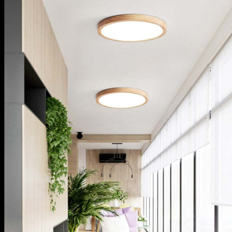 Plafom de Teto Orvix LED Minimalista de Madeira