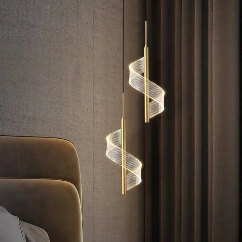Luminária Pendente Alven Vintage Dourada com Fita