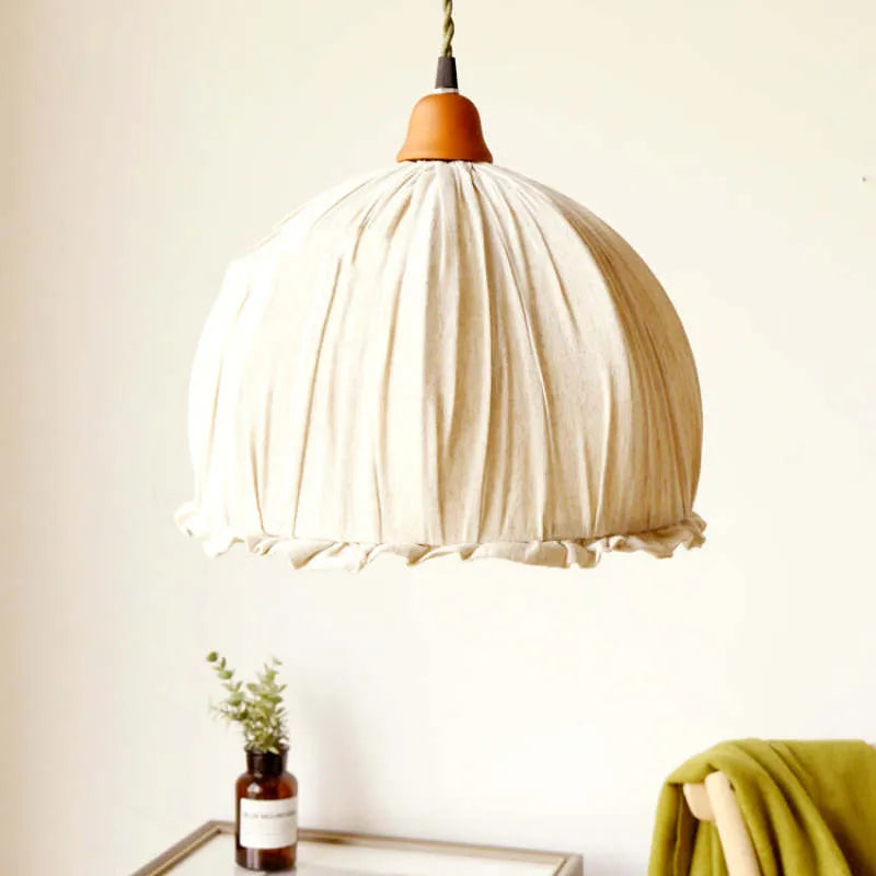 Luminária Pendente Teo Vintage Bege, Tecido