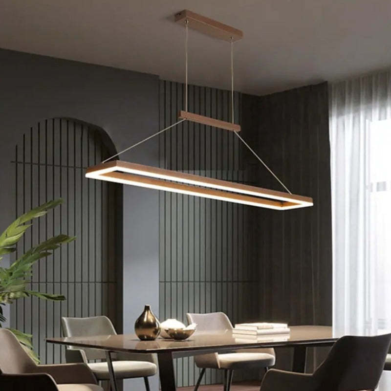 Nexil Moderna Luminária Pendente Retangular, Dourado/Café