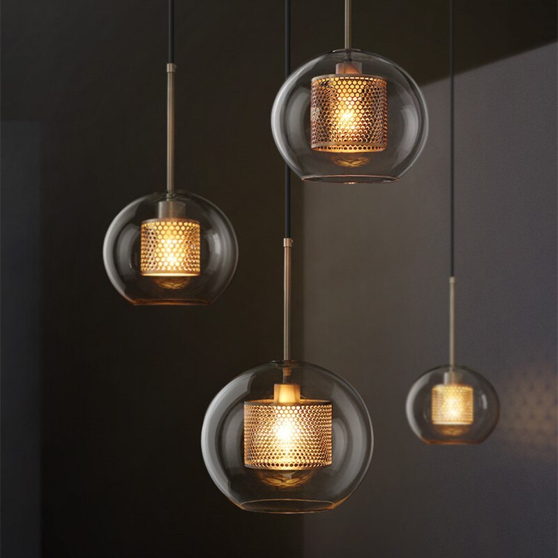 Luminária Pendente Nerel Contemporânea Dourada, Vidro, Globo/Cilíndrica
