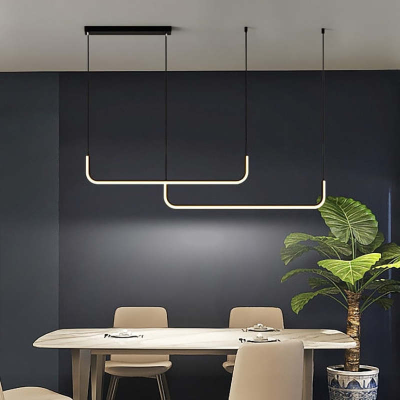 Sorev Luminária Pendente Linear Moderna Estrutura Dupla, Preto/Dourado