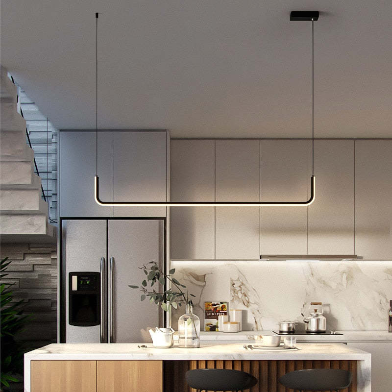 Sorev Luminária Pendente Linear Moderna Estrutura Dupla, Preto/Dourado